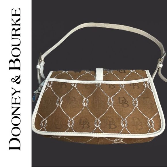 Dooney & Bourke Large Tan and White Flap Handbag - Picture 2 of 3